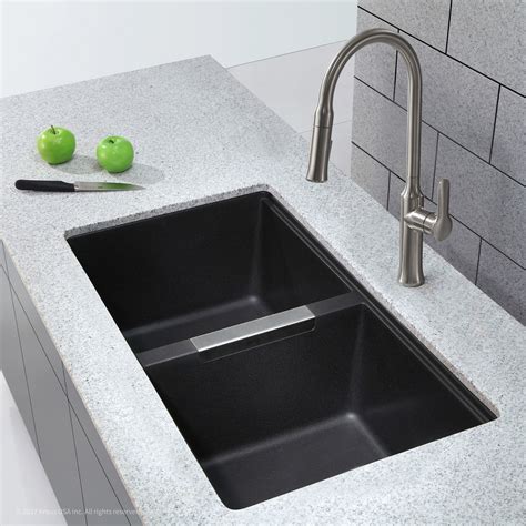 Kraus 33 Undermount 5050 Double Bowl Black Onyx Granite Kitchen Sink