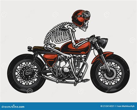 Skeleton Riding Brat Style Motorcycle Stock Vector Illustration Of