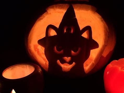 Pumpkin Carving Ideas Black Cat In Witches Hat Cat Pumpkin Carving