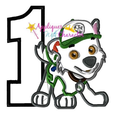 Paw Rockey Patrol Pup One Applique Embroidery Machine Design 3 Sizes