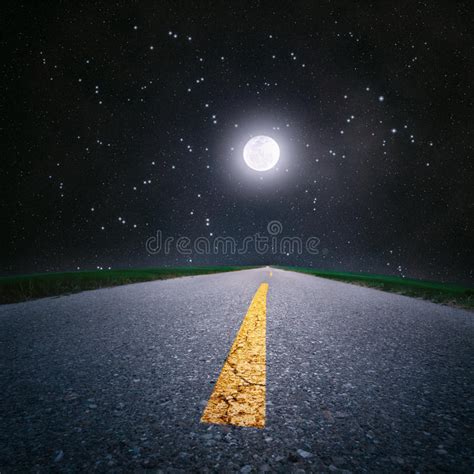 Driving On An Empty Road By Moonlight Stock Image Image Of Light