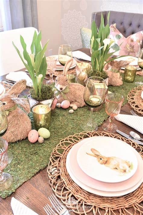 Festive Centerpiece For A Green And Blush Pink Easter Table Setting