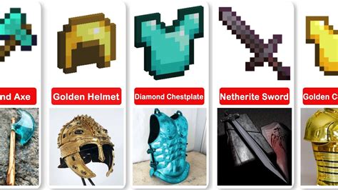 Comparison Minecraft Armor Weapons And Tools In Real Life Youtube