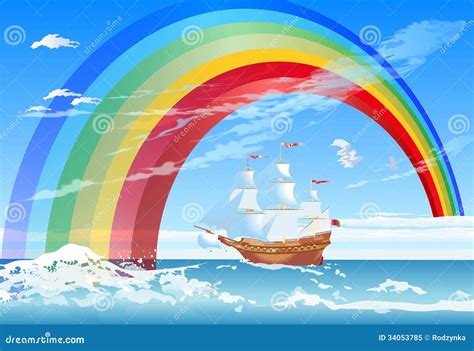 Sailboat And Rainbow Stock Illustration Illustration Of Nature 34053785