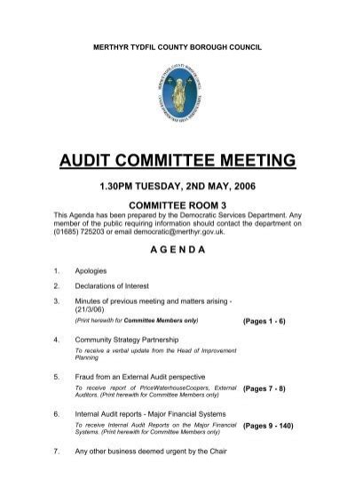 Audit Committee Meeting Meetings Agendas And Minutes Merthyr