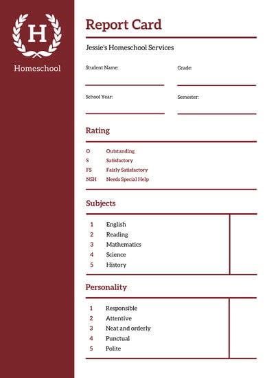 Customize 34 Homeschool Report Card Templates Online Canva