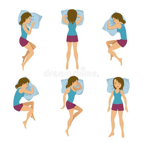 Women Sleeping Positions Vector Illustration Woman Sleep Poses In Bed