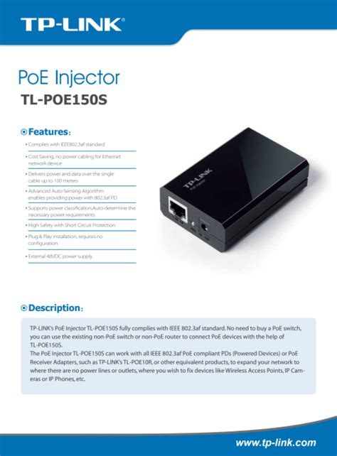Tp Link Usa Corporation Tl Poe150s Poe Injector