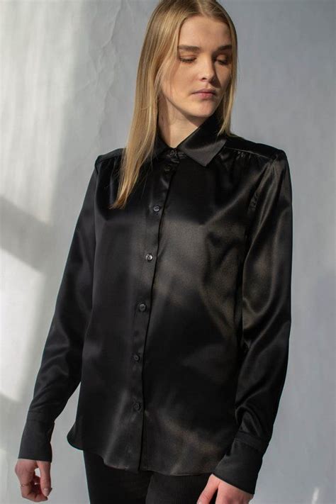 women silk shirt in black silk blouse long sleeve blouse womens button down shirt office silk