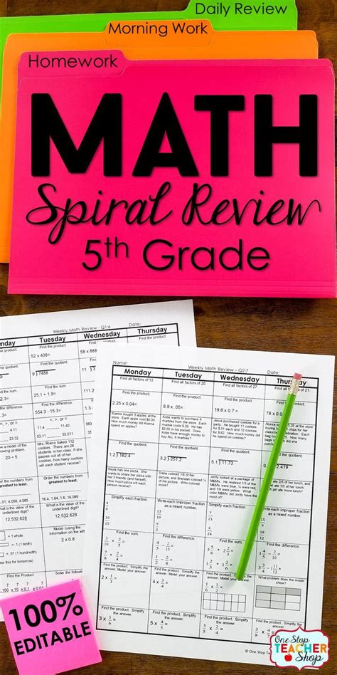 5th Grade Math Spiral Review Morning Work Math Homework Or Warm Ups