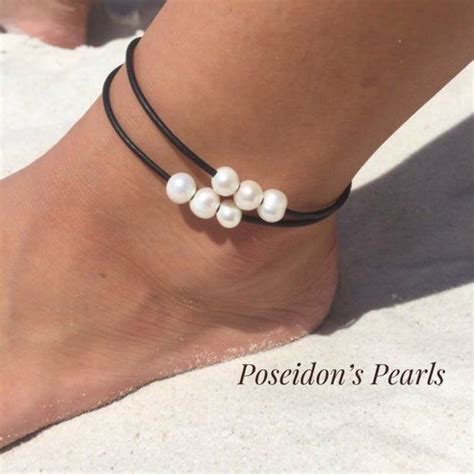 Double Layered Pearl Anklet For Women Three Pearl Leather Ankle Bracelet Large Size Available