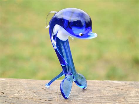 Blue Glass Dolphin Figurine Blown Animals Glass Dolphins Etsy