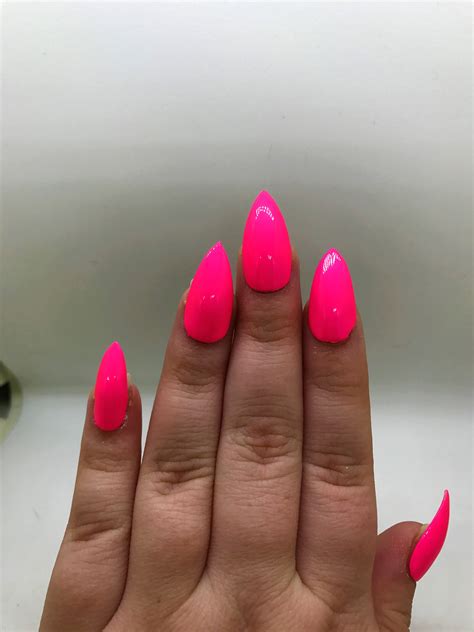 Hot Pink Fake Nails Neon Pink Nails Press On Glue On Etsy