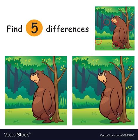 Vector Illustration Of Game For Children Find Differences Bear