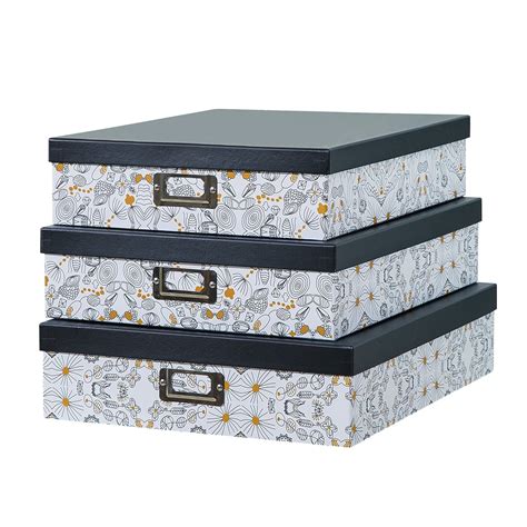 Slpr Decorative Storage Cardboard Boxes With Lids Set Of 3 Black And