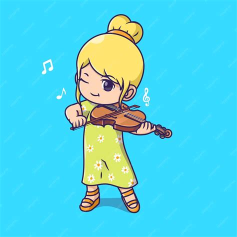 Premium Vector Cute Girl Playing Violin Cartoon Vector Illustration