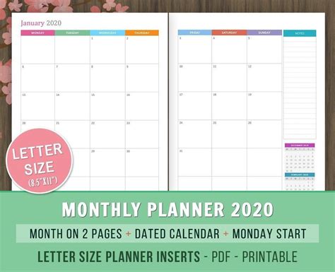 2 Page Calendar 2020 Month Calendar Printable