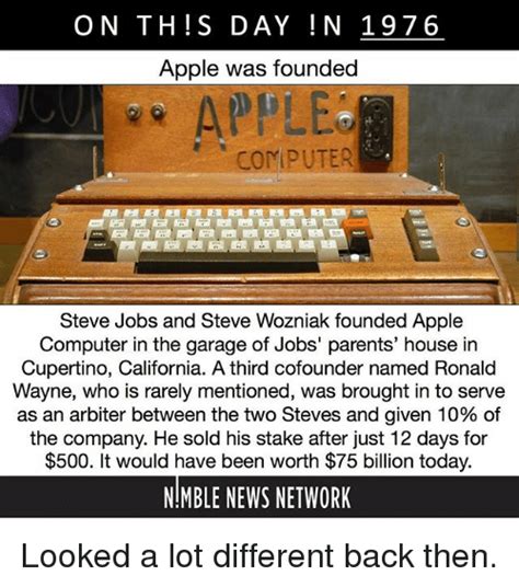 On This Day N 1976 Apple Was Founded Computer Steve Jobs And Steve