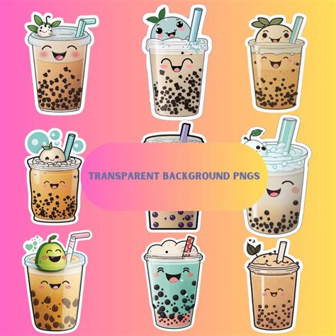 Boba Tea Print And Cute Stickers 21 Pack Kawaii Bubble Tea Png Etsy