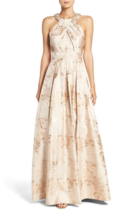 Eliza J Embellished Floral Jacquard Fit And Flare Gown Nordstrom