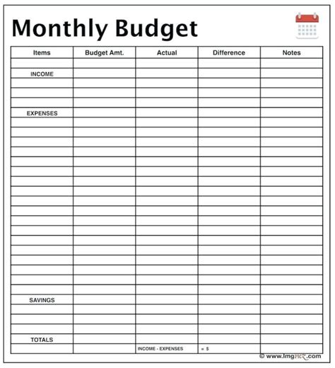 Monthly Expense Worksheet Template — Db