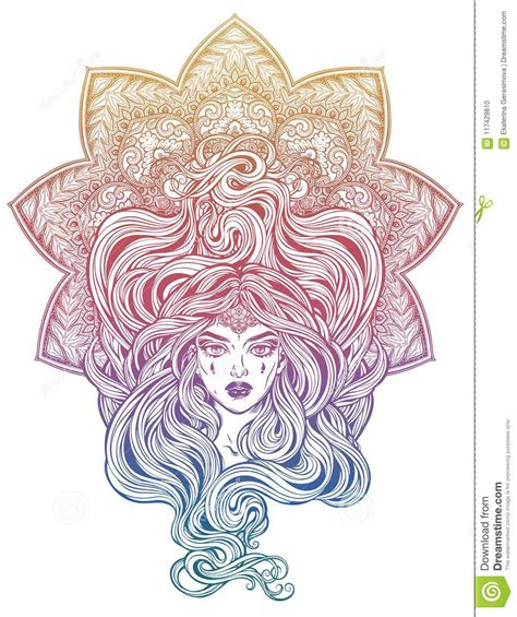 Download Girl With Beautiful Long Hair In Art Nouveau Style With ...