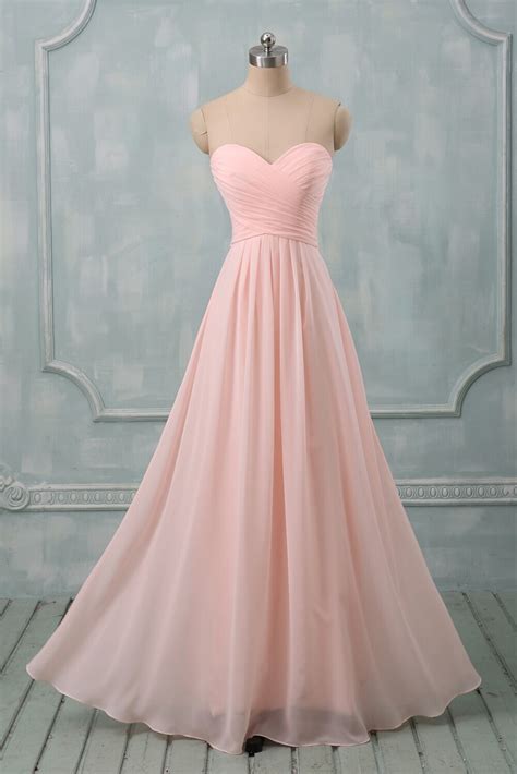 Simple Pink Bridesmaid Dresses Light Pink Party Dresses Chiffon Floor