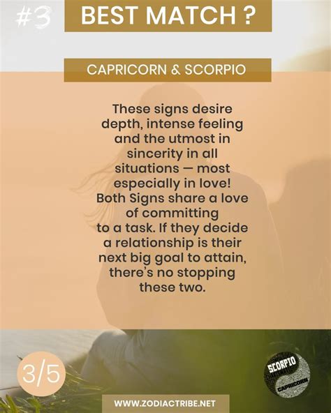 Find most and least compatible zodiac signs. Capricorn: December 22 - January 19 | Scorpio: October 23 ...