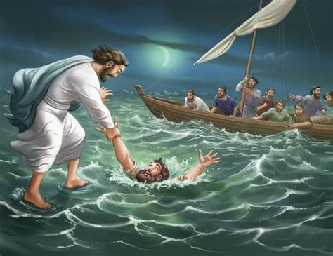 Save Me O God For The Waters Have Come Up To My Neck Jesus Walk On Water Bible Pictures