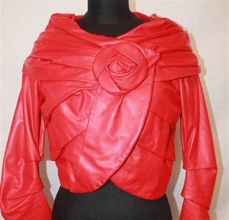 Emanuel Ungaro Red Leather Ruched Jacket With Rose S At 1stdibs