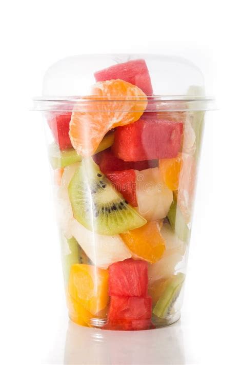 Fresh Cut Fruit In A Plastic Cup Stock Image Image Of Isolated
