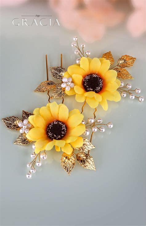 Kallistrate Autumn Bridesmaid Sunflower Bridal Hair Pins Fall Wedding