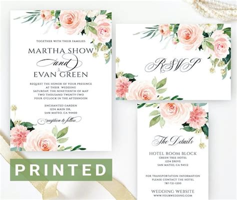 Floral Wedding Invitation Set Flower Wedding Invitations Etsy