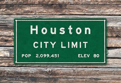 Houston City Limit Metal Sign Texas Population Census Etsy