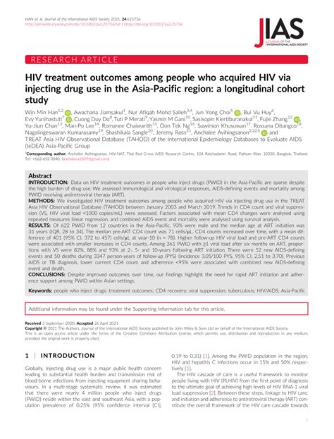 Pdf Hiv Treatment Outcomes Among People Who Acquired Hiv Via Injecting Drug Use In The Asia