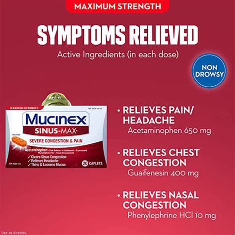 mucinex sinus max severe congestion relief caplets 20 count