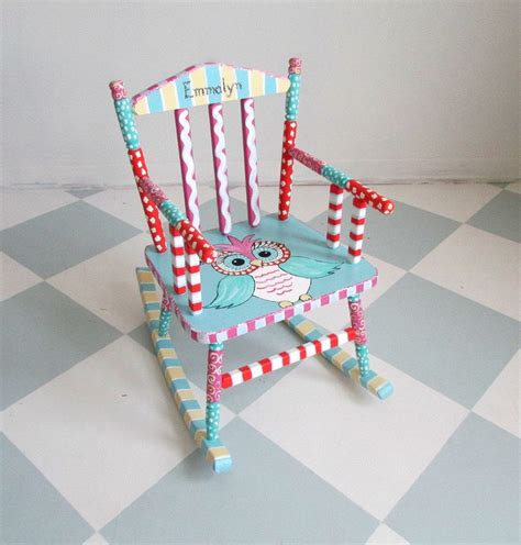 Painted Child Rocking Chair With An Owl Theme Custom Painted Child