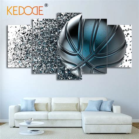 5 Pieces Canvas Print 3d Art Basketball Sports Painting Pictures Framed