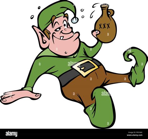 Cartoon Vector Illustration Of A Drunk Elf With Moonshine Stock Vector Image And Art Alamy