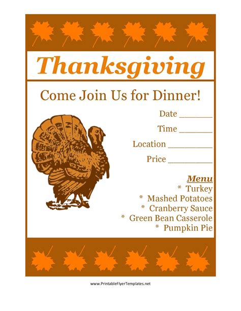Free Printable Thanksgiving Dinner Menu Flyer Templates In Word