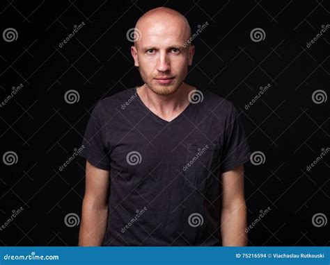 Young Serious Bald Man Stock Photo Image Of Head Background 75216594