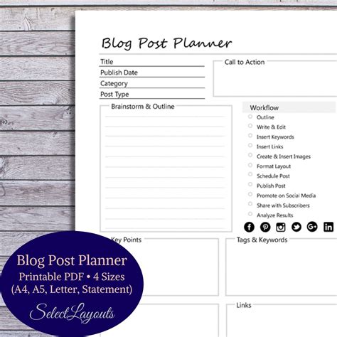 Blog Post Planner Printable PDF Template Digital Planner Etsy Writing Outline Editing