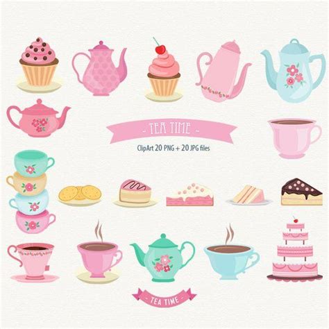 Tea Time Clipart Tea Party Clip Art Cake Graphic Cupcake Etsy Clip
