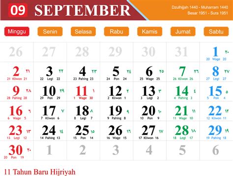 Kalender 2018 Bulan September