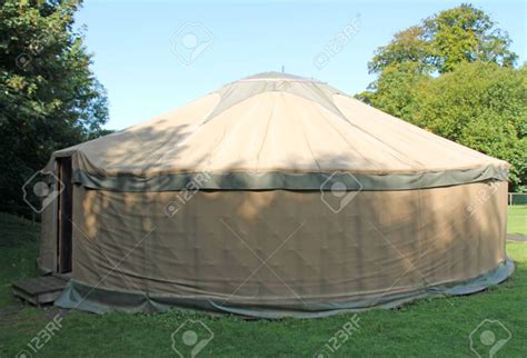 A Traditional Large Round Canvas Yurt Tent Shelter Stock Photo