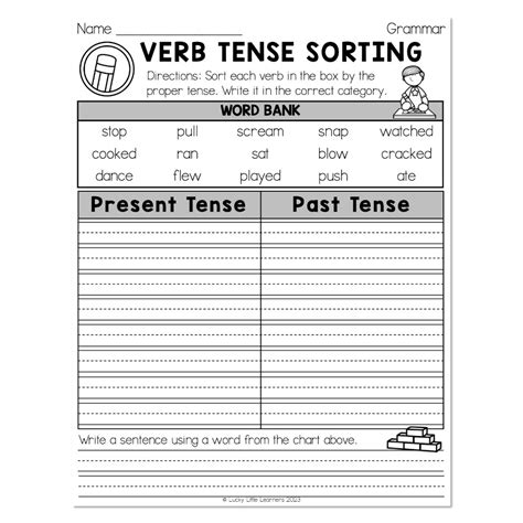 Sub Plans End Of Year Grammar Verb Tense Sorting Lucky Little