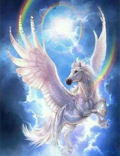 Us Seller 40x53cm Beautiful White Pegasus Flying Rainbows Diamond