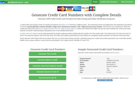 All you have to do is enter the ccard number in the field where you are asked and click on the validate button to check it. A valid credit card nubmer can be easily generated by ...