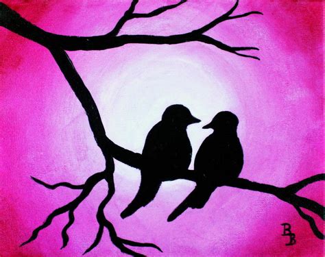 Red Love Birds Silhouette Painting By Bob Baker Pixels
