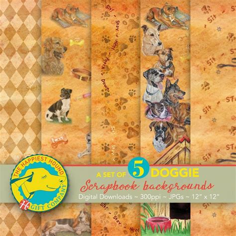 Set Of 5 Doggy Scrapbook Backgrounds Canine Digital Paper Etsy